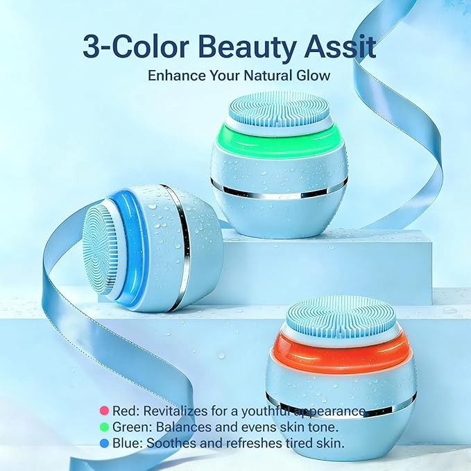 Electric Face Scrubber & Silicone Facial Cleansing Brush - Waterproof Sonic Face Brush Exfoliator with LED Screen, 3 Beauty Light Modes, Rechargeable Face Wash Brush for Deep Cleaning & Massage-Blue