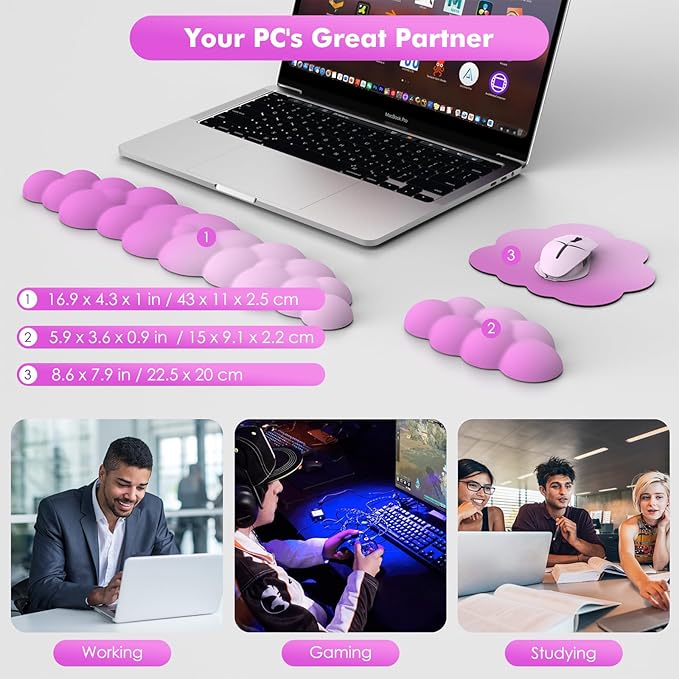 MoKo Cloud Wrist Rest, Ergonomic Cloud Keyboard Wrist Rest with Mouse Rest Wrist Pad, Durable Polyester Cloud Arm Rest Wrist Pad for Keyboard and Mouse for Office, Gaming, Computer, Laptop, Pink
