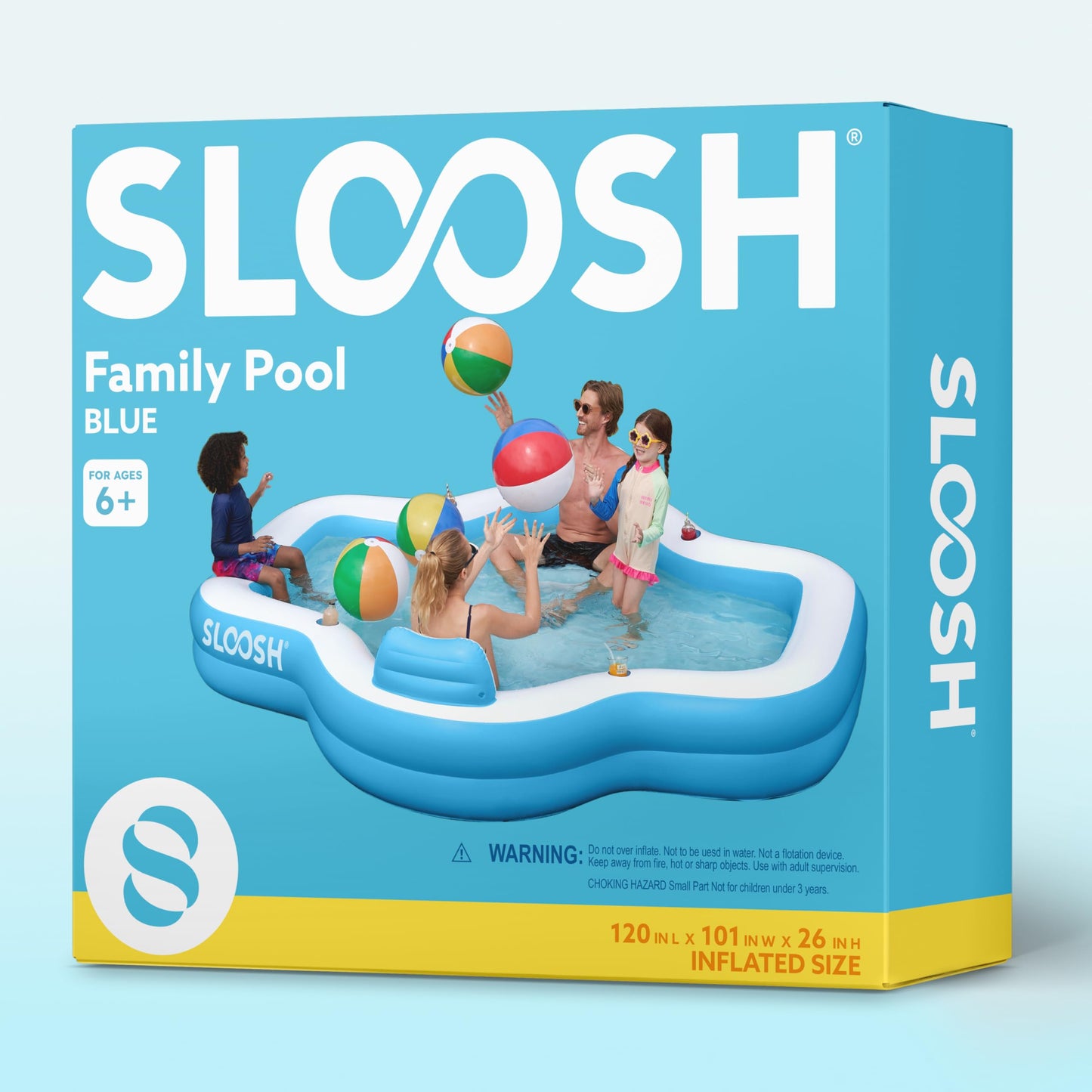 SLOOSH Inflatable Pool for Family with Seats, 120" x 101" x 26" Full-Sized Blow Up Durable Thickened Above Ground Pool with Backrest Cup Holders,Swimming Pools for Backyard Summer Water Lawn, Blue