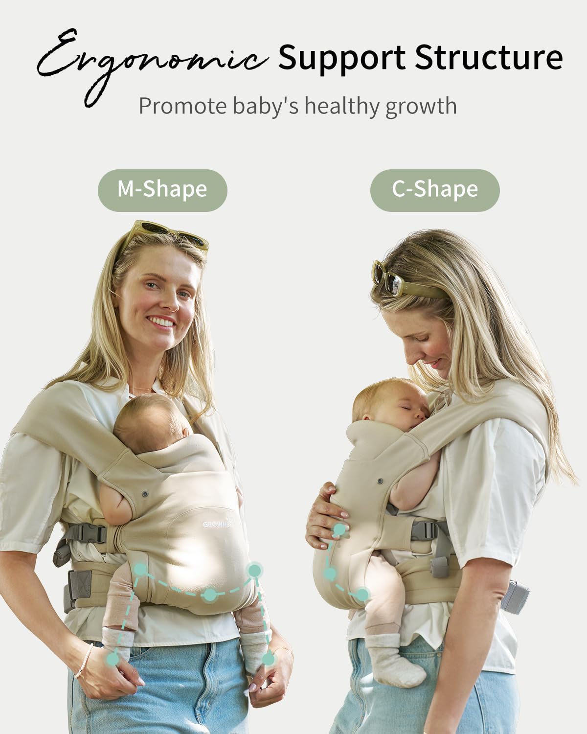 GROWNSY Baby Carrier, Cozy Newborn Carrier, Ergonomic Baby Wraps Carrier Newborn to Toddler with Head Support, Cream
