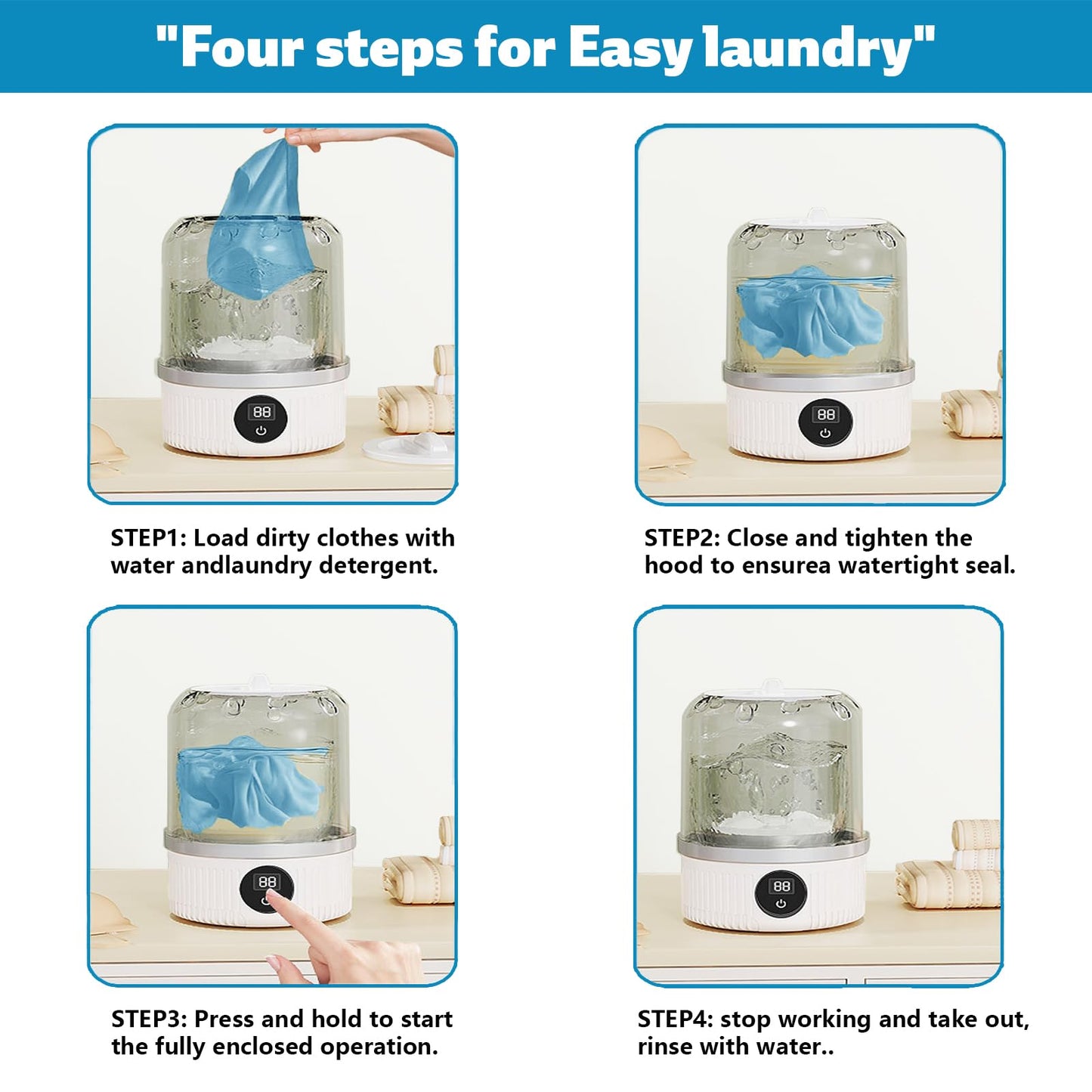 Portable Washing Machine, Underwear Washer, Small Washing Machines, Mini Washing Rechargeable Cordless Washing-Machine, Laundry Cup for Bra, Underwear, Socks (1 L capacity)