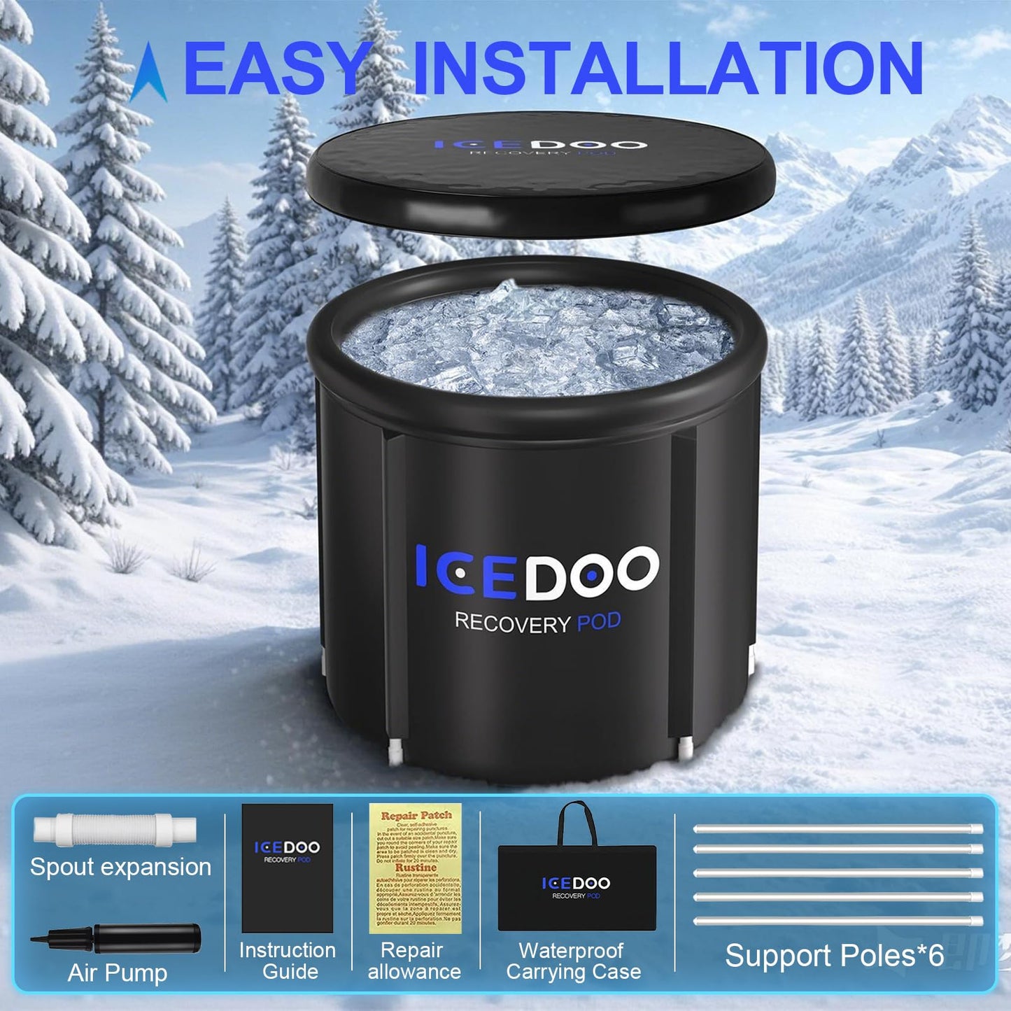 Wxtkkom Ice Bath Tub for Athletes & Adults, 119 Gallon Portable Cold Plunge with Cover, Multi-Layered Recovery Bath for Cold Water Therapy, Indoor Outdoor Home Gym Garage