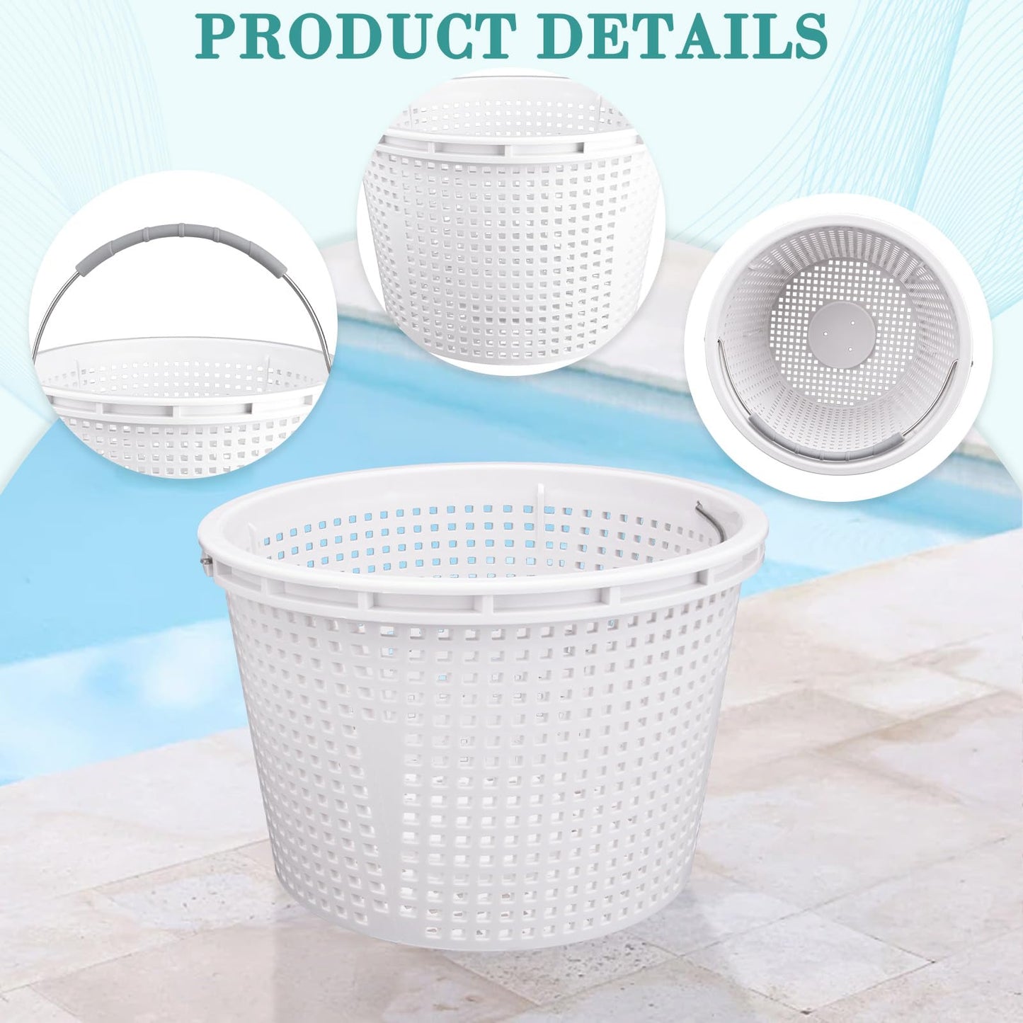 Neowah 8" Pool Skimmer Basket for Inground Pool, Compatible with Pentair U-3 Skimmer Basket 08650-0007 and Hayward SP1070 SPX1070E Pool Basket,with Built-in Brass Weight, Handle and Rubber Grip
