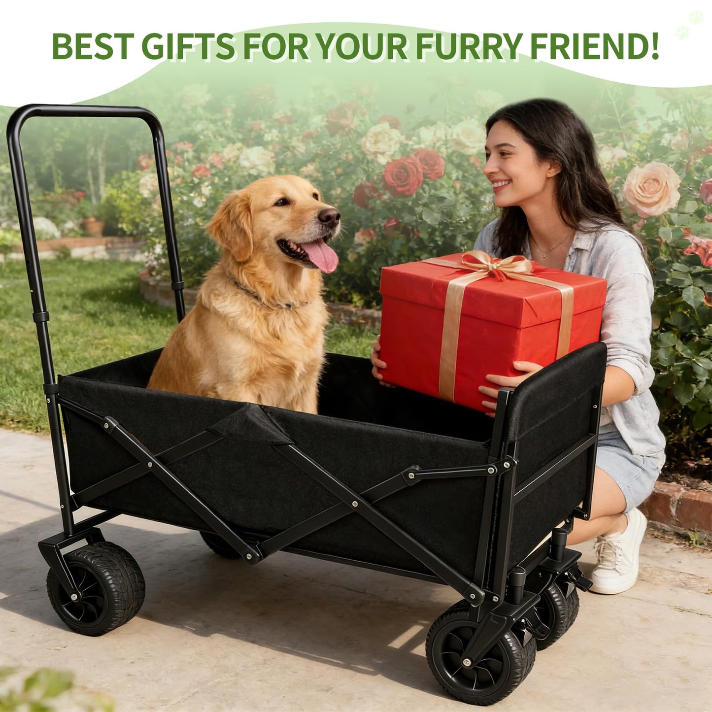 Dog Stroller for Large Dogs,Pet Stroller for Medium Dogs Up to 150lbs,Folding Dog Wagon Cart,Heavy Duty All-Terrain with Adjustable Handle,Storage Organizer,Waterproof Oxford Fiber,Black