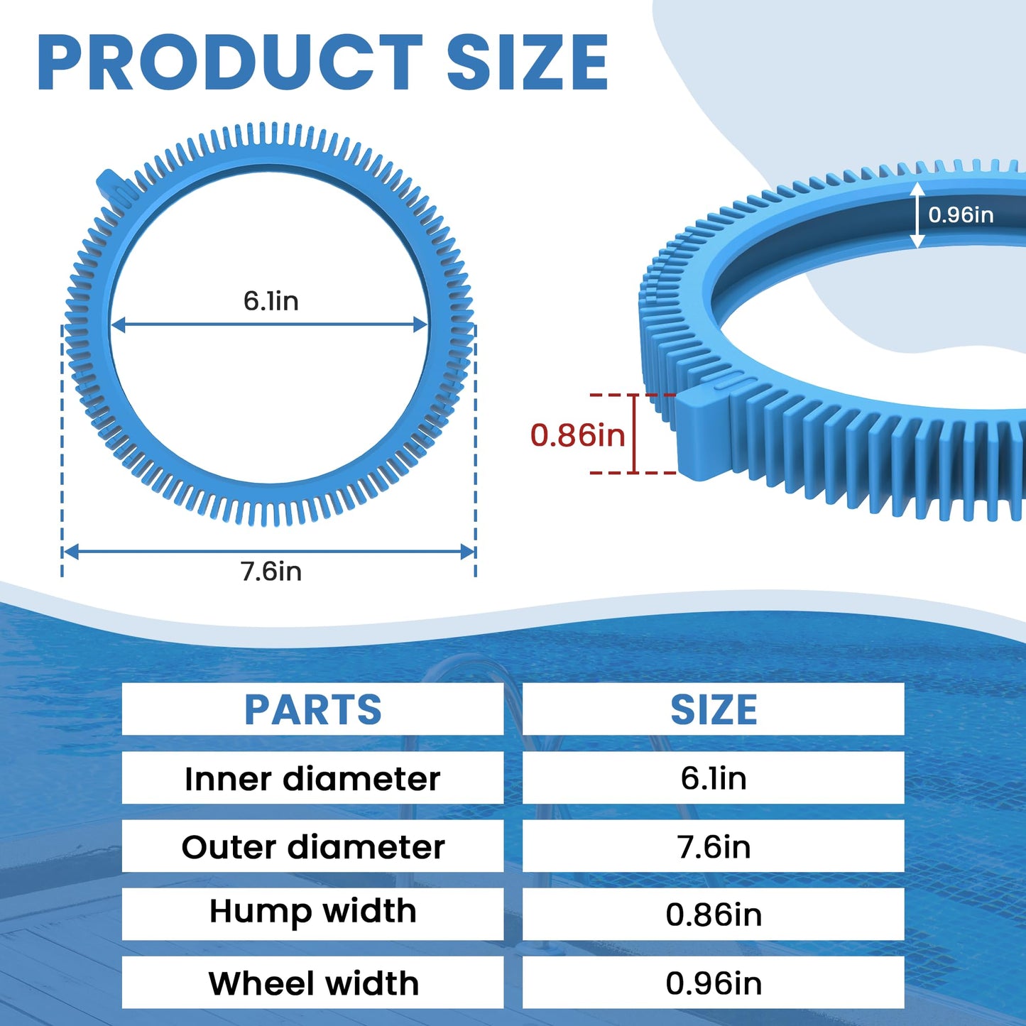 AMI PARTS 896584000-143 Pool Cleaner Front Tire with Humps for Concrete Pools Fits for Poolvergnuegen Cleaners 4 Pack