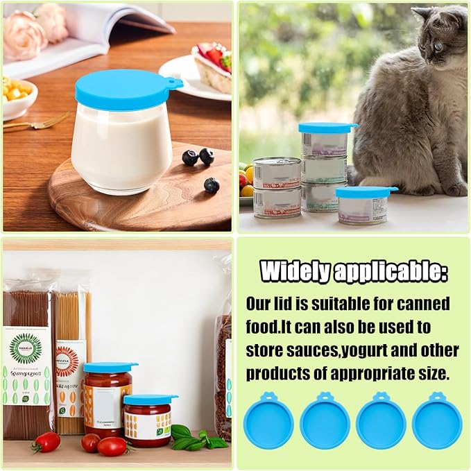 PINE & LINEN 4 Pcs 2.5inch Durable Pet Can Lids,Silicone Small Pet Can Covers Waterproof Cat Food Cans Lids for 3 oz Cat Food Cans(Sky Blue)