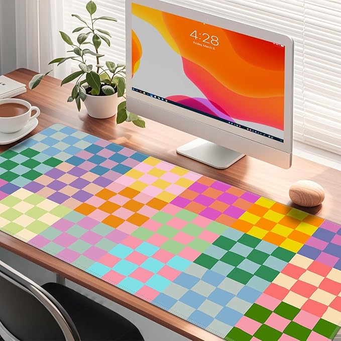 Baziabbo Checkered Desk Mat,XXL Extended Big Mouse Pad,Gaming Mousepad with Stitched Edge,Non-Slip Rubber Base Keyboard Desk Pad for Home Office Study Game