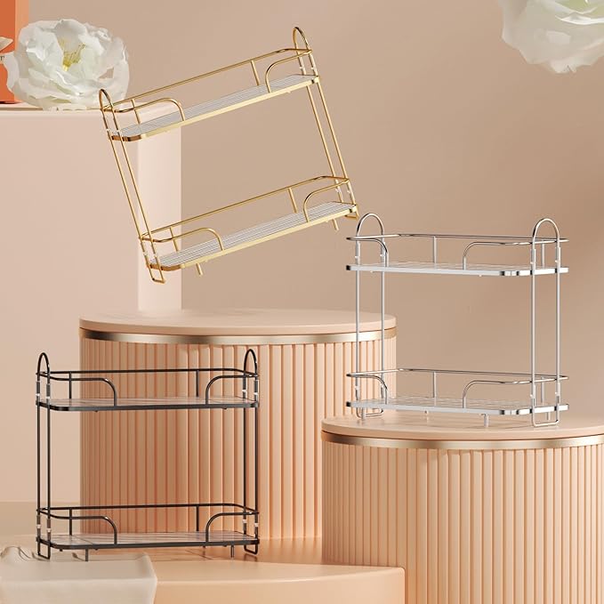 2 Tier Corner Bathroom Counter Organizer, Cosmetic Skincare ï¼ÂBathroom Countertop Perfume Tray Vanity, Kitchen Spice Corner Storage Shelf