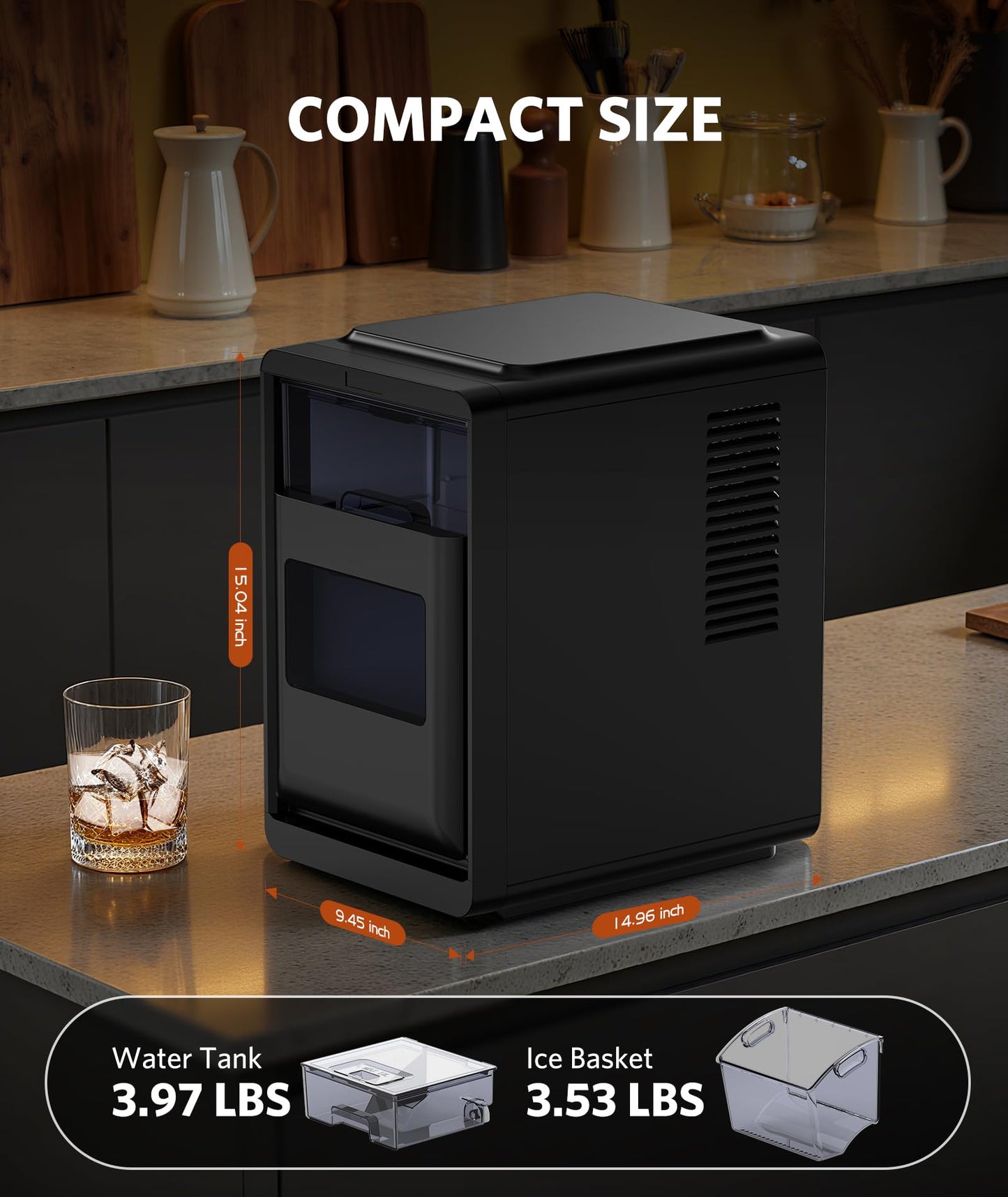 COWSAR Crescent Ice Maker Countertop, 16PCS Crystal Clear Ice in 12 Minutes, 27 Lbs/24H Portable Crescent Ice Machine with Self-Cleaning&Timer for Home/Office/Party, 3000PCS Per Day