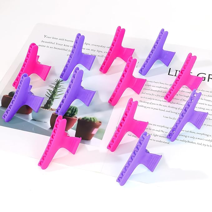 Ondder Purple Hot Pink Butterfly Hair Claw Clips for Styling & Sectioning - Pro Clamp Clips for Makeup, Cutting & Coloring - Hair Accessories for Women & Girls