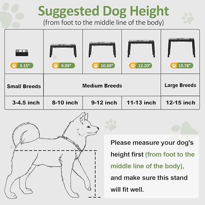 XIAZ Elevated Dog Bowls Large Breed Raised Dogs Bowl Stand Large/Medium Sized Dog Stainless Steel Food Water Bowl Stands 5 Heights Adjustable 9/11/12/14in Black Pet Feeder Dish Station