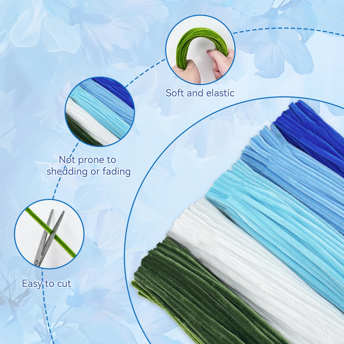 500 Pcs Pipe Cleaners for Crafts – 5 Coloars Chenille Stems with Glue Guns & Tape Measure – Perfect for DIY Projects, Holiday & Room Decorations, Arts and Crafts Activities (Blue, 12in x 8mm)
