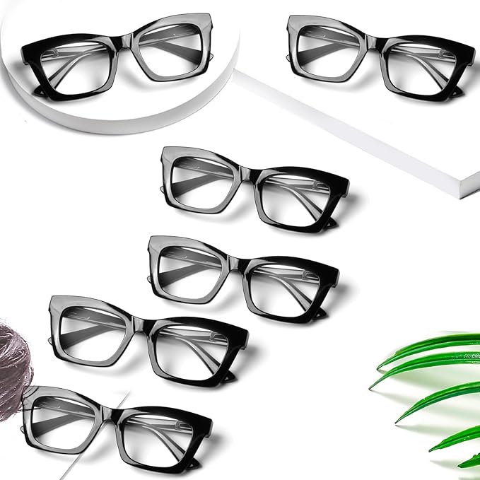 6 Pack Reading Glasses for Women Blue Light Blocking Computer Square Readers with Spring Hinge (6 Black, 0.75, x)