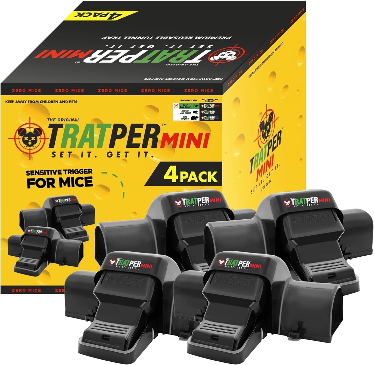Tratper Mouse Tunnel Traps. Prevents Accidental Triggering with Dual Tunnel Design. Covered Snap Traps for Humane Kill, Safe and Reusable, Pest Control for Mice, Indoor & Outdoor Use, 4 Pack
