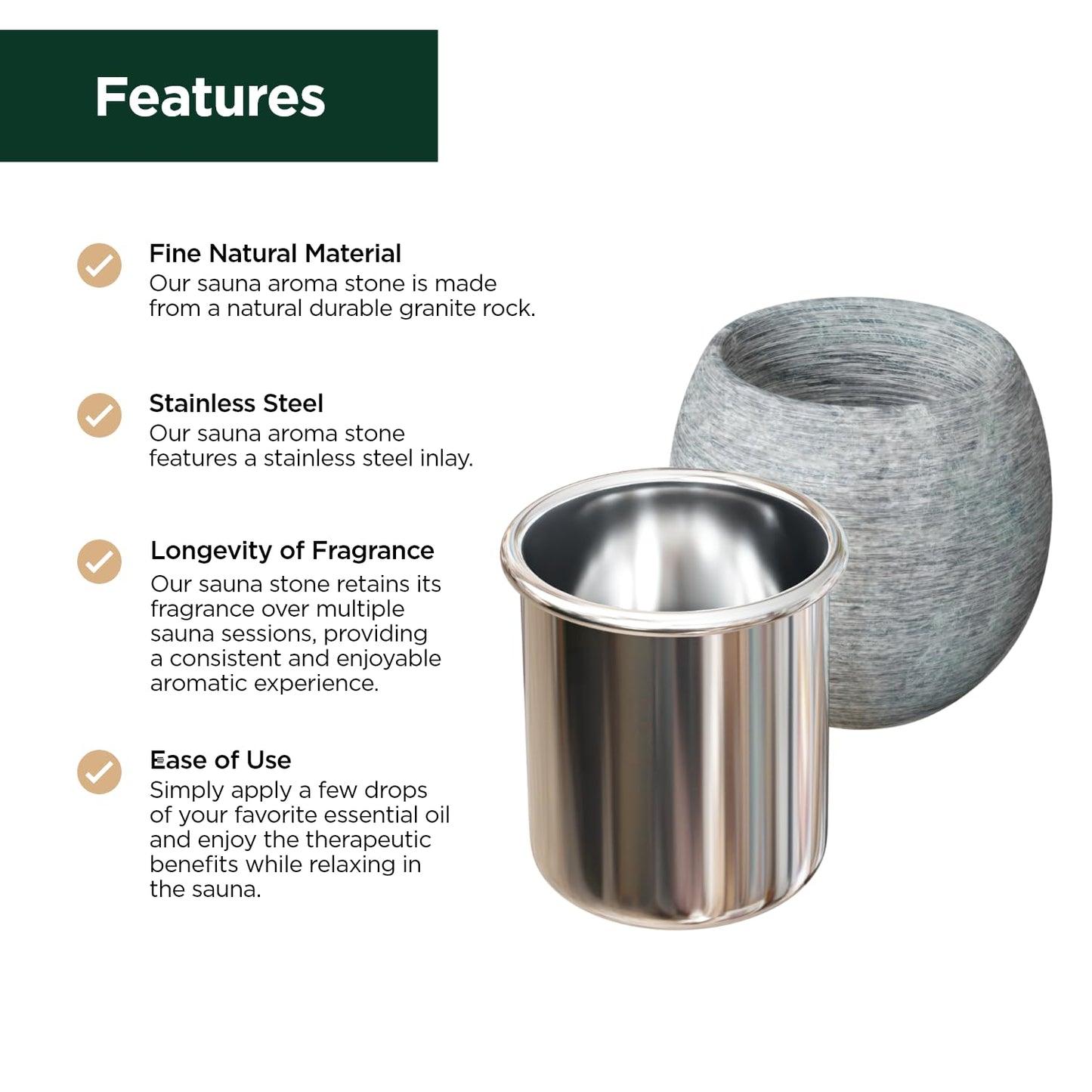 Northwood Sauna - Sauna Aromatherapy Stone Cup - Essential Oil Diffuser - Natural Rock with Stainless Steel Bowl