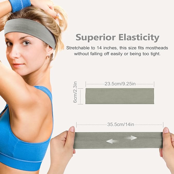 DiyJibb Headbands for Women, Stretchy Non Slip Soft Cotton Cloth Hair Bands for Sports, Workout, Yoga and Running, 7pcs