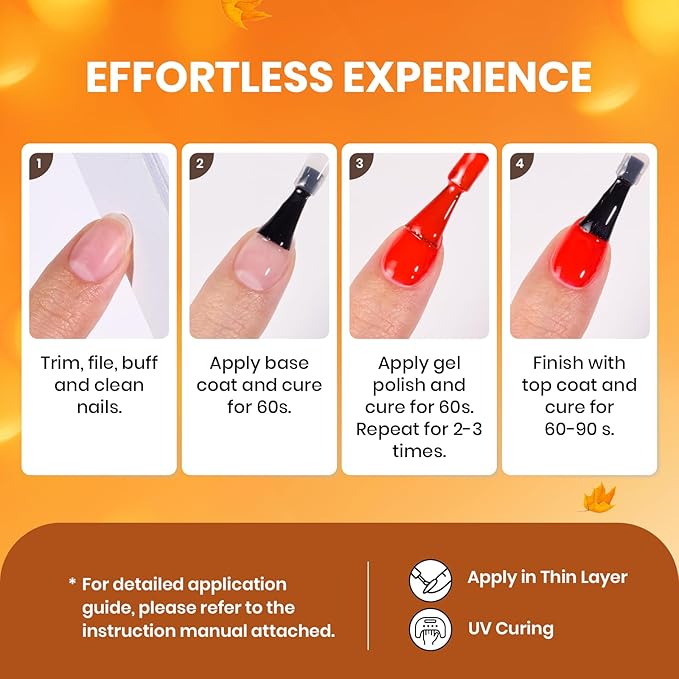 Beetles Gel Nail Polish Set – Autumn Aura 20 Colors Gel Polish Kit, Burgundy Red Brown Yellow Orange Purple Cat Eye & Glitter Soak Off UV LED Manicure with Base Glossy Matte Top Coat