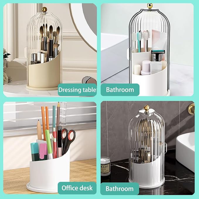 Toothbrush storage rack 360 Rotating Beauty Brushes Storage, Makeup Brush Holder with Lid, Waterproof Dustproof Bathroom toothbrush storage box (Transparent)