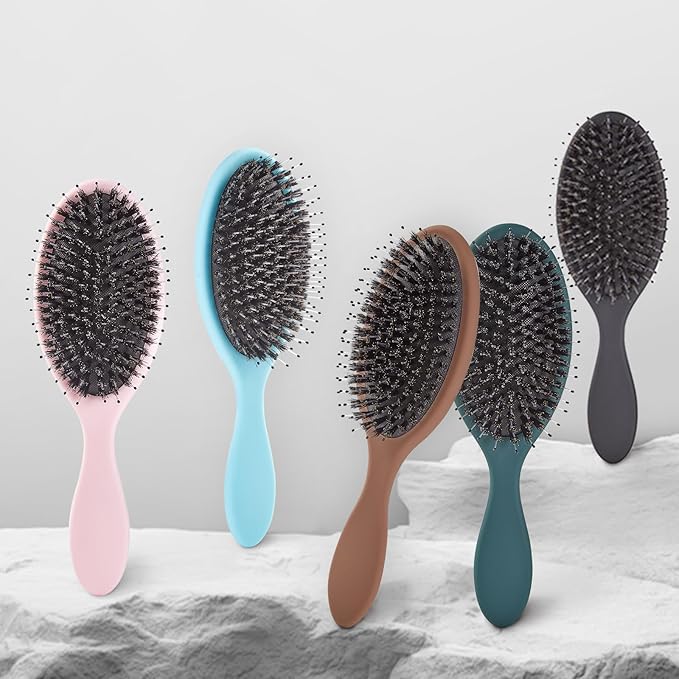 Boar Bristles Hair Brush for Women and Men, Detangling Hair Brush for Smoothing Massage Add Shine, Nylon&Boar Bristles Detangler brush for Hair Healthy (1 Pack-Pink)