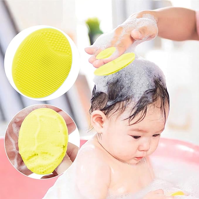 Baby Hair Brush with Wooden Handle and Comb Set for Newborns & Toddlers | Natural Soft Goat Bristles l Wood comb l Yellow Silicone Brush| Ideal for Cradle Cap (3PCS)