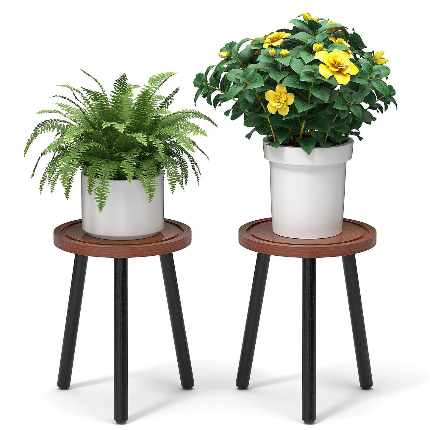 Vecxoty 2-Pack Wood Plant Stands Indoor, 16.7" Tall Plant Stand Outdoor Mid-Century Plant Stool, Single Plant Table Modern Small Round Side/End Table for Living Room, Balcony, Office(Brown)