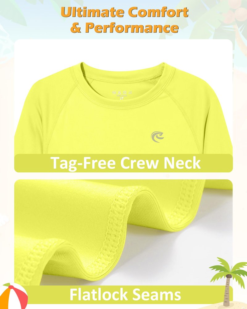 Boys UPF 50+ Swim Shirt Long Sleeve, 1 or 2 Pack UV Sun Protection Rash Guard, Youth Kids SPF Water Shirts for Beach Surf