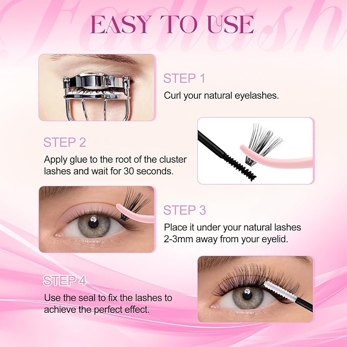 FADLASH Lash Clusters 560Pcs Natural Eyelash Clusters 40D Wispy Lash Extensions 8-16mm D Curl Cluster Eyelash Extensions DIY at Home, 2 Pack (40D 8-16mm, 2 Pack)