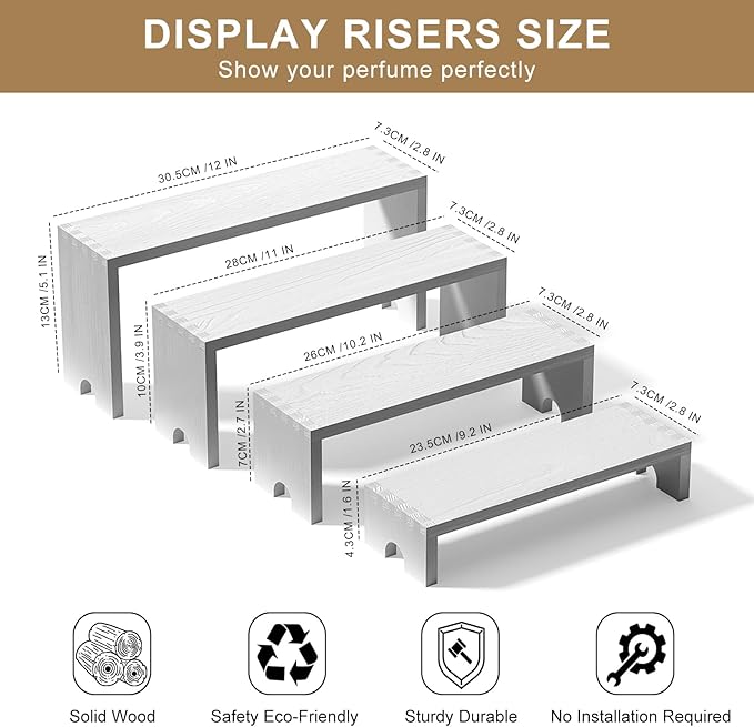 4 Set White Wood Tiered Riser Display Stands for Vendor Events,Stackable Wooden Cupcake Stand,Farmhouse Decor Wood Dessert Table Display Set,Vendor Booth Display Items,Food Display Risers for Party