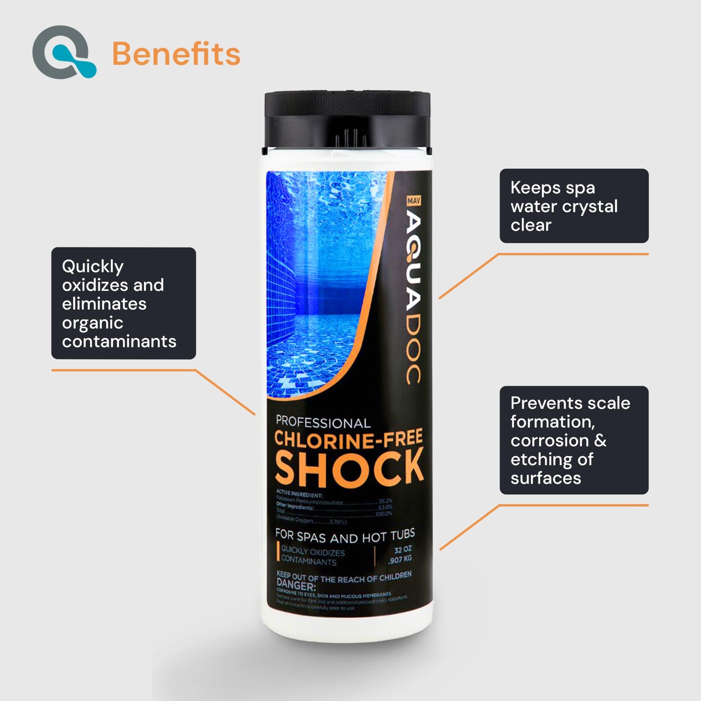AquaDoc Non Chlorine Hot Tub Shock - 32oz - Enhanced Spa Shock to Assist Bromine and Chlorine - Spa Oxidizer Made in USA
