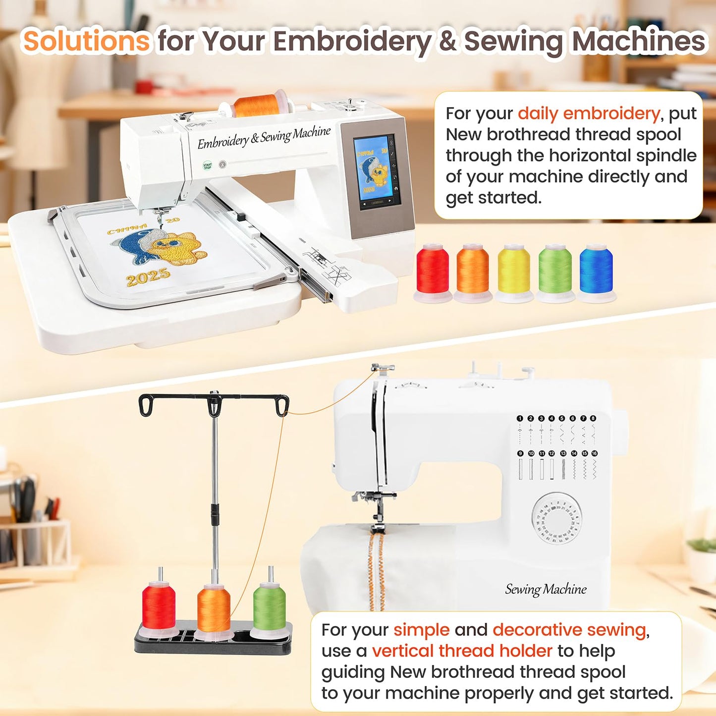 New brothread 40 Colors Compatible with Brother Polyester Embroidery Machine Thread Kit 500M (550Y) Each Spool Compatible with Brother Babylock Janome Singer Pfaff Bernina Embroidery & Sewing Machine