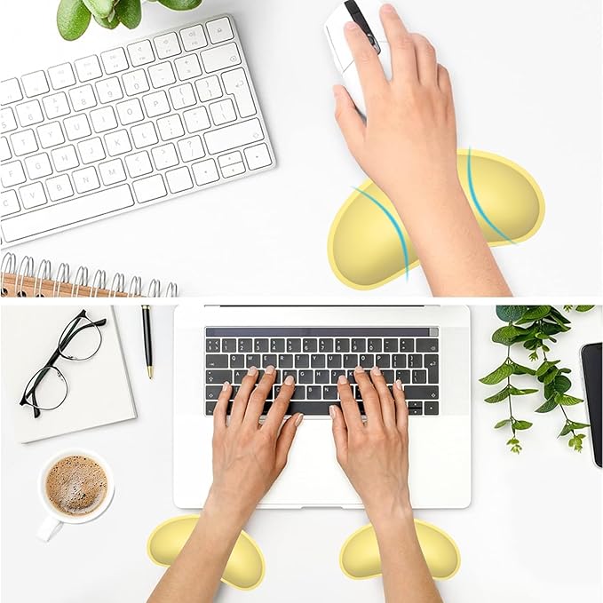 Dapesuom Mouse Wrist Rest, Ergonomic Memory Foam Mouse Wrist for Computer Desk Mats Support, PU Leather Hand Rest Pad Cushion for Gaming, Laptop, Men, Women, Pain Relief & Easy Typing, Lemon Yellow
