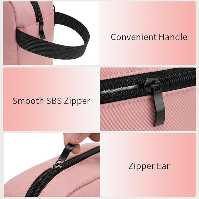 Travel Hanging Toiletry Bag with Carry Handle - Water-Resistant Small Cosmetic Organizer for Men & Women, Makeup, Shaving Kit, Gym & Travel Essentials (Dusty Pink)