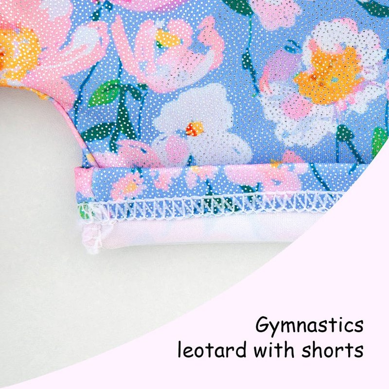 Gymnastics Leotards for Girls Toddler Ballet Dance Tumbling Outfits 5t 6 Kids Sleeveless Gymnastic Biketard with Shorts Sparkly Dancwear Unitards Clothes Bodysuit (Blue Floral, 5-6 Years)