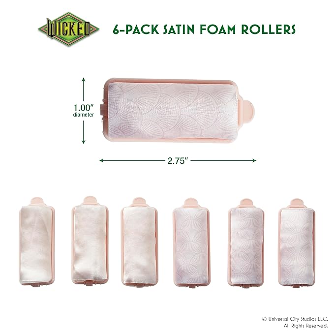 Wicked Glinda 6PK Satin Rollers - hair rollers - foam rollers - heatless hair curlers - Scunci by Conair
