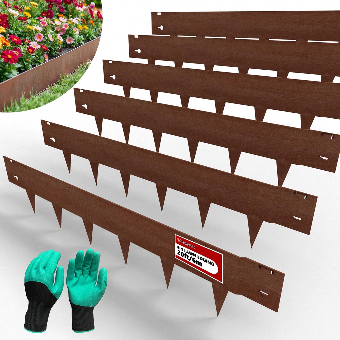20ft (6-Pack) Cor-Ten Steel Landscape Edging â 40" x 8" Flexible Pre-Applied Rust Patina Garden Border