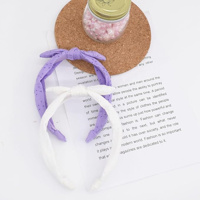 Bow Headbands for Girls, Thin Headband with Bow Women Hair Accessories Fashion Knotted Head Band Non Slip for Girls(Purple/White, 2Pcs)
