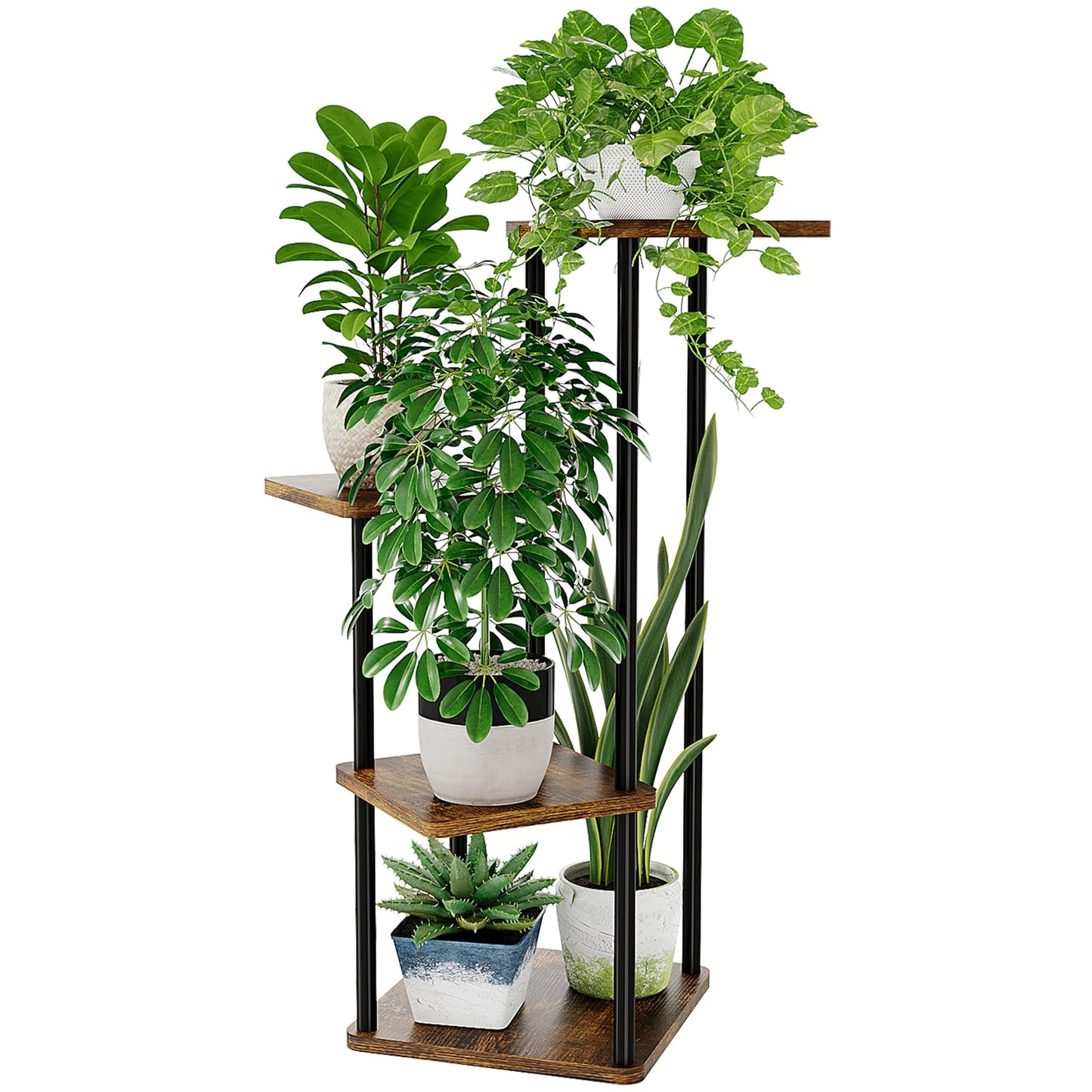 Bamworld 4 Tier Plant Stand Small Plant Shelf for Indoor Plants Corner Flower Stand Wooden Plant Holder for Balcony Living Room Bedroom Brown