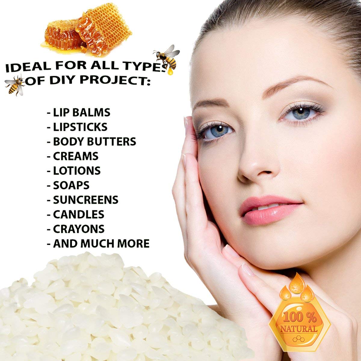 Howemon White Beeswax Pellets 10 lb 100% Pure and Natural Triple Filtered for Skin, Face, Body and Hair Care DIY Creams, Lotions, Lip Balm and Soap Making Supplies