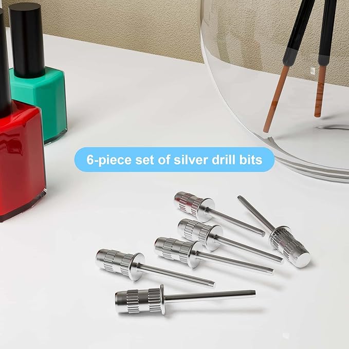 Nail Drill Bits,Sanding Bands for Nail Drill Shaft 3/32 inch,Drill Bits for Nails,Mandrel Bit for Nails,Nail Drill Bits for Acrylic Nails Manicure Nails Manicure Pedicure Tool (Silver) Pack of 6