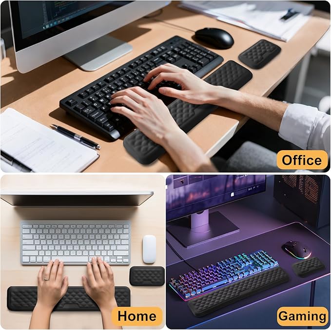 Keyboard Wrist Rest Mouse Wrist Support, Memory Foam Wrist Rest Pad for Computer Laptop, Ergonomic Wrist Cushion Support for Typing Pain Relief, Gaming Home Office, Black
