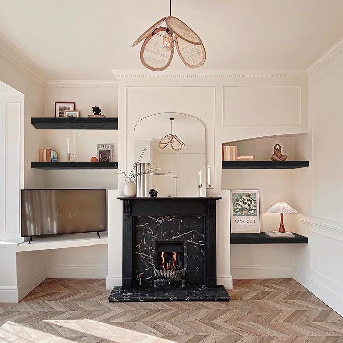 QEEIG Floating Shelves for Wall 23.6" Long - Wall Mounted Shelf Bathroom Kitchen Living Room Bedroom Farmhouse Home Decor Display Bookshelf Large 23.6 x 9.3 inch Set of 2, Black (008-60B)