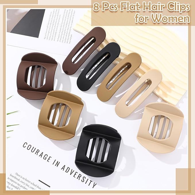 8 Pcs Flat Hair Clips for Women, 2 Styles Large Flat Claw Clips for Women, Strong Hold Non-slip French Hair Clips for Thick Thin Hair, Neutral Color