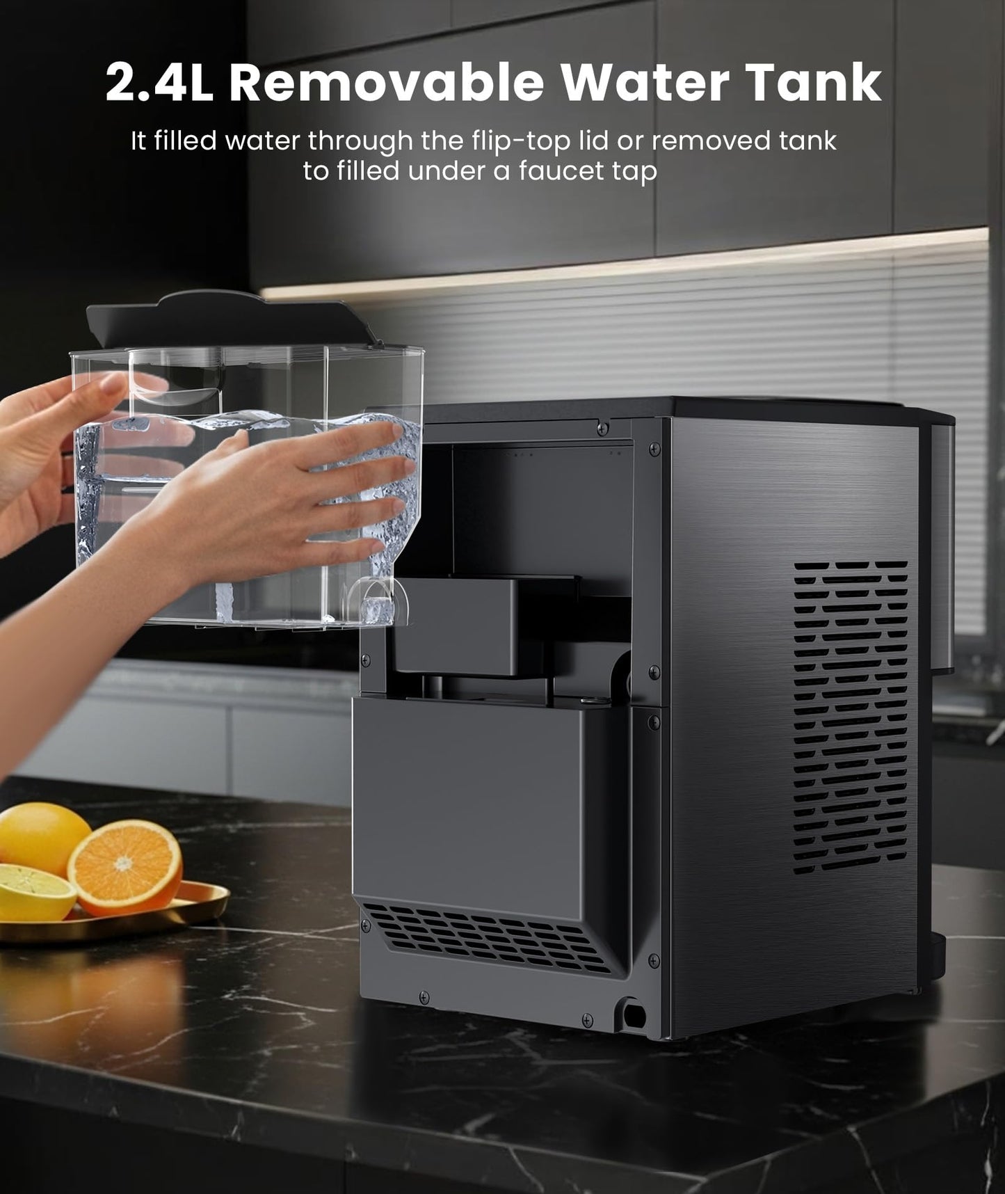 Cowsar Nugget Ice Maker Countertop, 44lbs/24H Soft Chewable Pellet Ice Machine with Dispenser, Self-Cleaning, 2.4L Removable Water Tank, One-Click Operation, Ideal for Home/Kitchen/Bar/Office, Silver