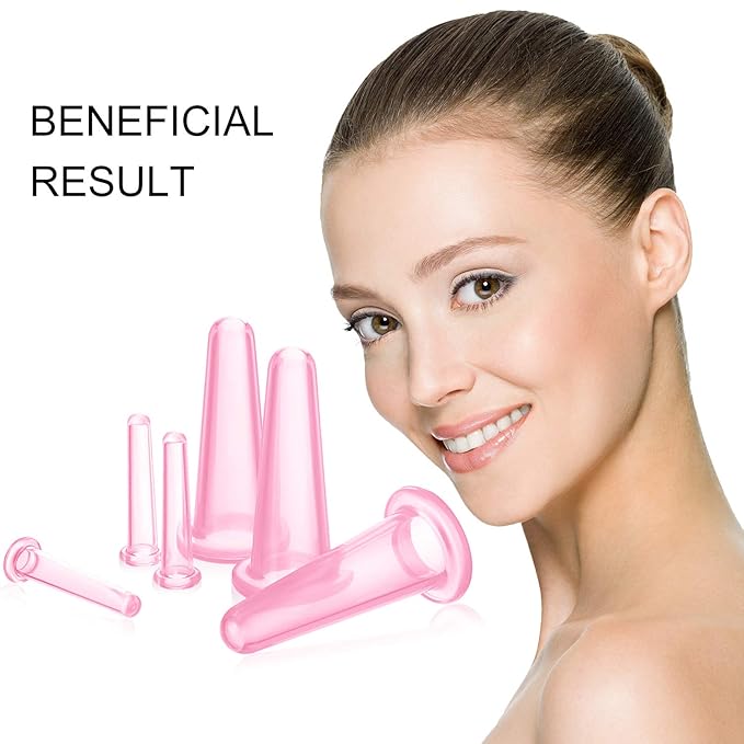 BBTO Silicone Facial Cupping Set, Vacuum Massage Cup Kit for Body, Face, Neck, Back, and Eye, 6 Cups and Exfoliating Brush