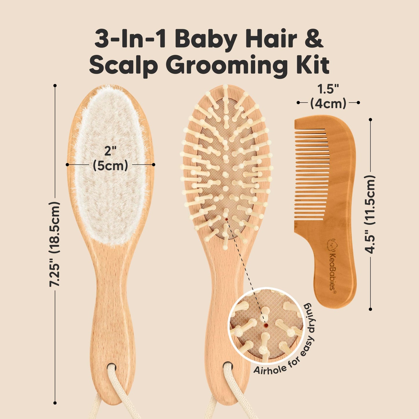 Baby Hair Brush Set for Newborns - Soft Goat Bristle Wooden Baby Brush and Comb Set Newborn Grooming Kit for Cradle Cap, Durable & Gentle, Boy, Girl Infant Essentials Care Kit (Regular, Walnut)