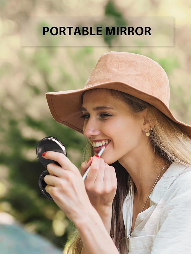 Compact Mirror Bulk, Pack of 12 Double-Sided 1X/2X Magnifying Metal Makeup Mirrors(Round, Onyx Black)