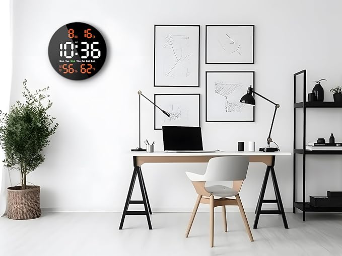 Brauthon Large Digital Clock for Classroom, Digital Classroom Clocks for Teachers, 10" Round LED Clock with Large Display,Date, Countdown Timer, Remote Control, Temperature, Electric (Orange)