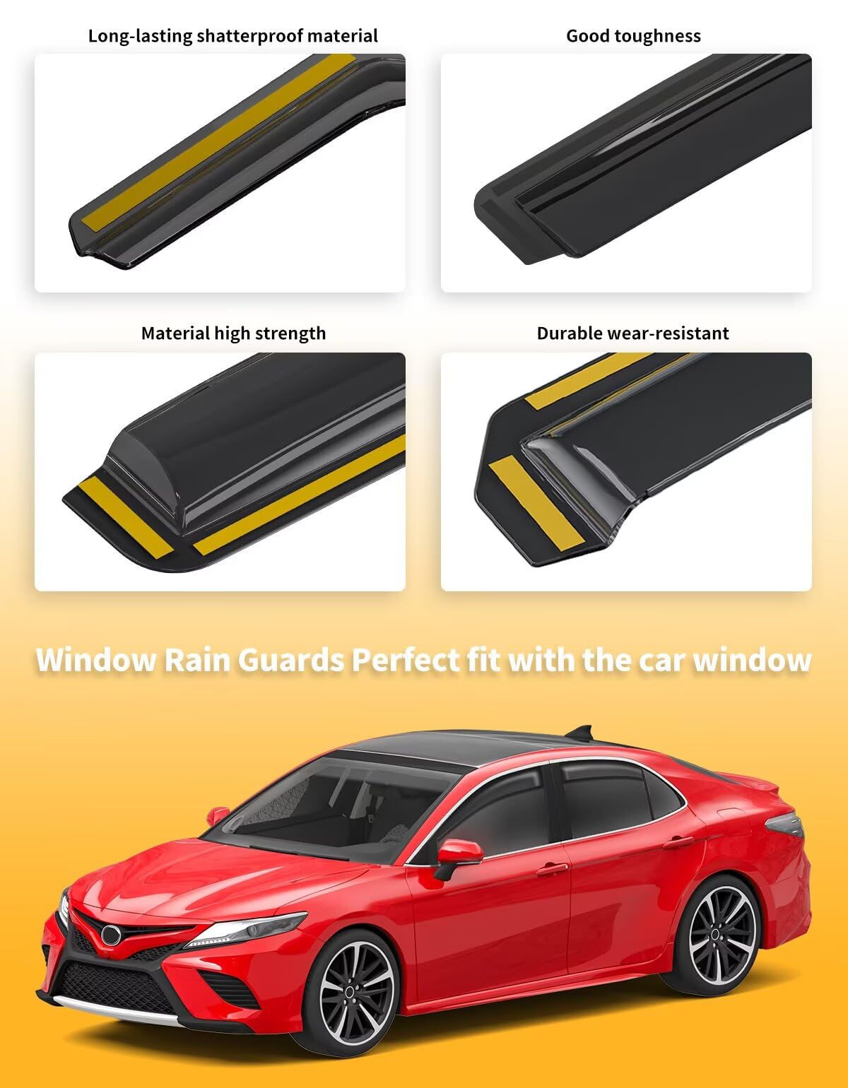 Saleago in-Channel Window Rain Guards Fit for Toyota Camry 2018 2019 2020 2021 2022 2023 2024 Extra Durable Window Visors Window Deflectors Vent Visors Vent Shades Car Accessories-4 pcs 2-Q14