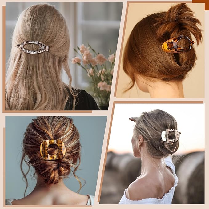 8 Pcs Flat Hair Clips for Women, 2 Styles French Flat Claw Clips for Women, Large Strong Hold Hair Claw Clips For Thick Thin Hair(Tortoiseshell)