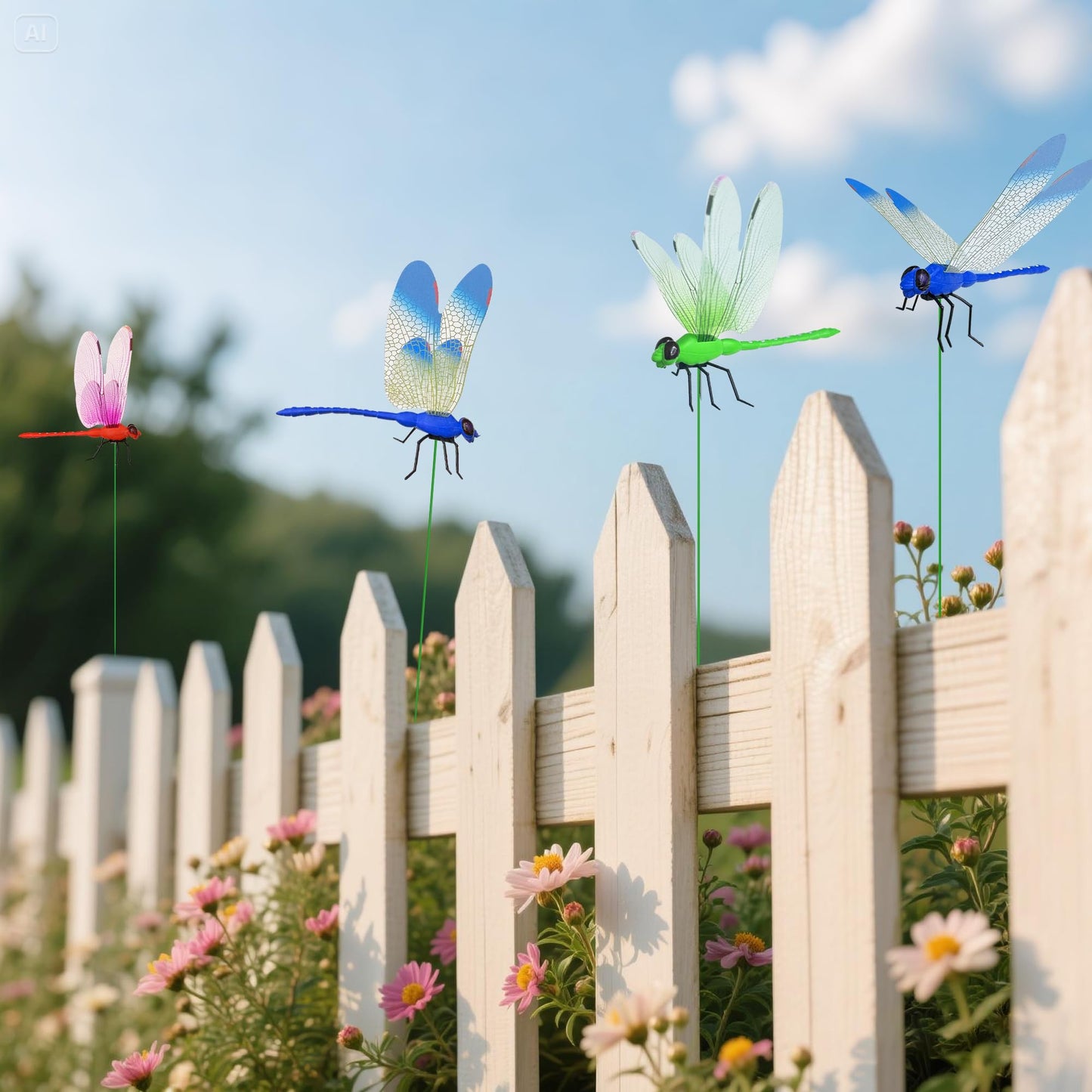 Siunoh Dragonfly Clip Bug Repe Llent - 3D Fake Dragon Fly Clips Garden Decor Stakes Hat Clips, Deer and Horse Humming Bird Fly Deterrent for Indoor/Outdoor Garden(10 Pack)